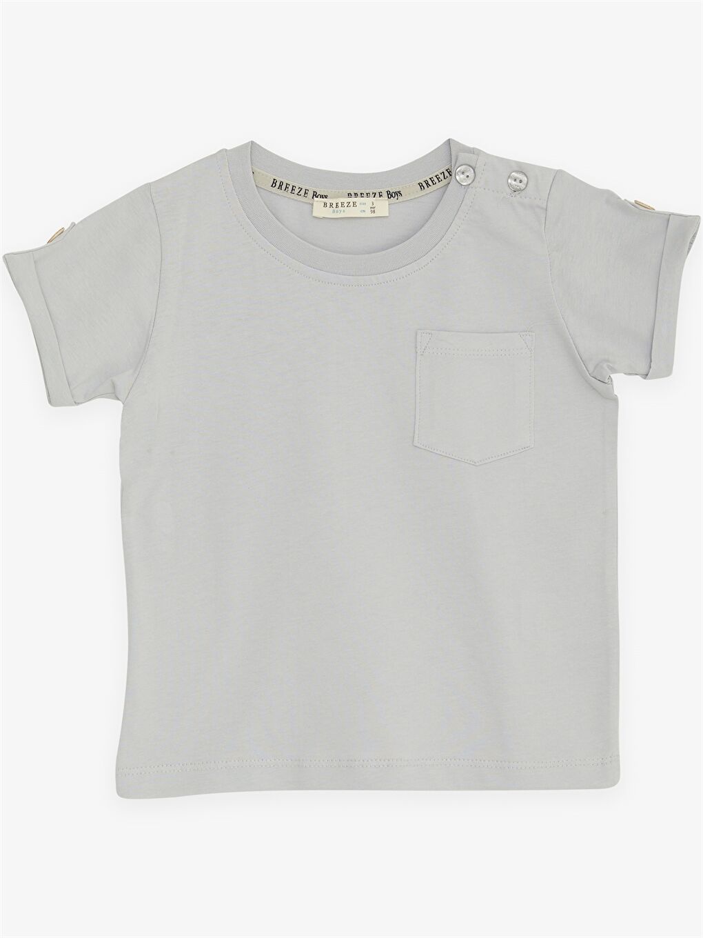 Gri Bisiklet Yaka Kısa Kollu Erkek Bebek Tişört