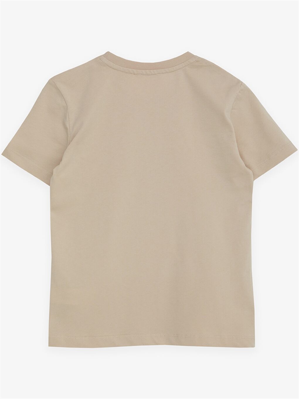 Bej Bisiklet Yaka Baskılı Kısa Kollu Erkek Çocuk Tişört-1