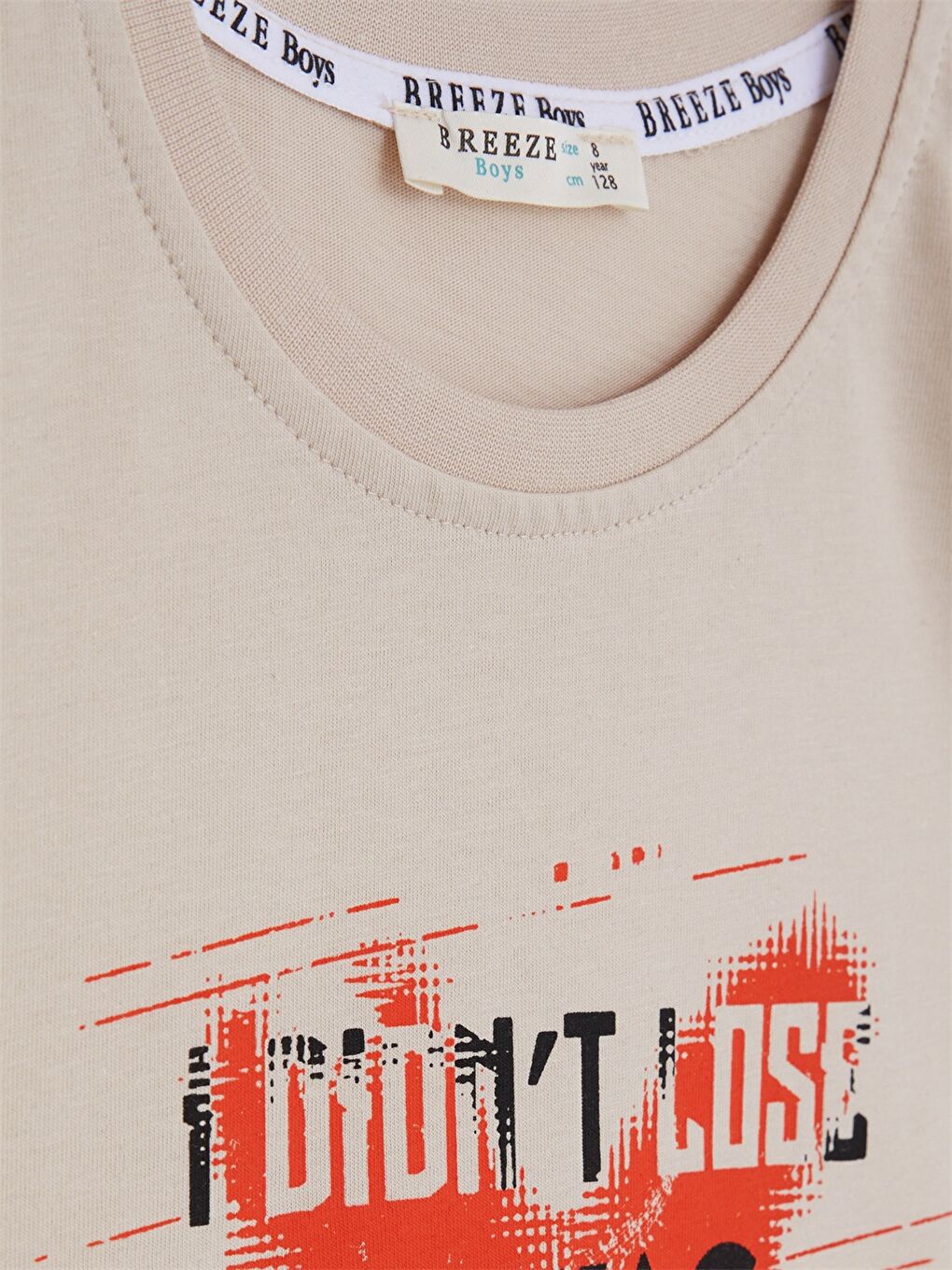 Bej Bisiklet Yaka Baskılı Kısa Kollu Erkek Çocuk Tişört-2