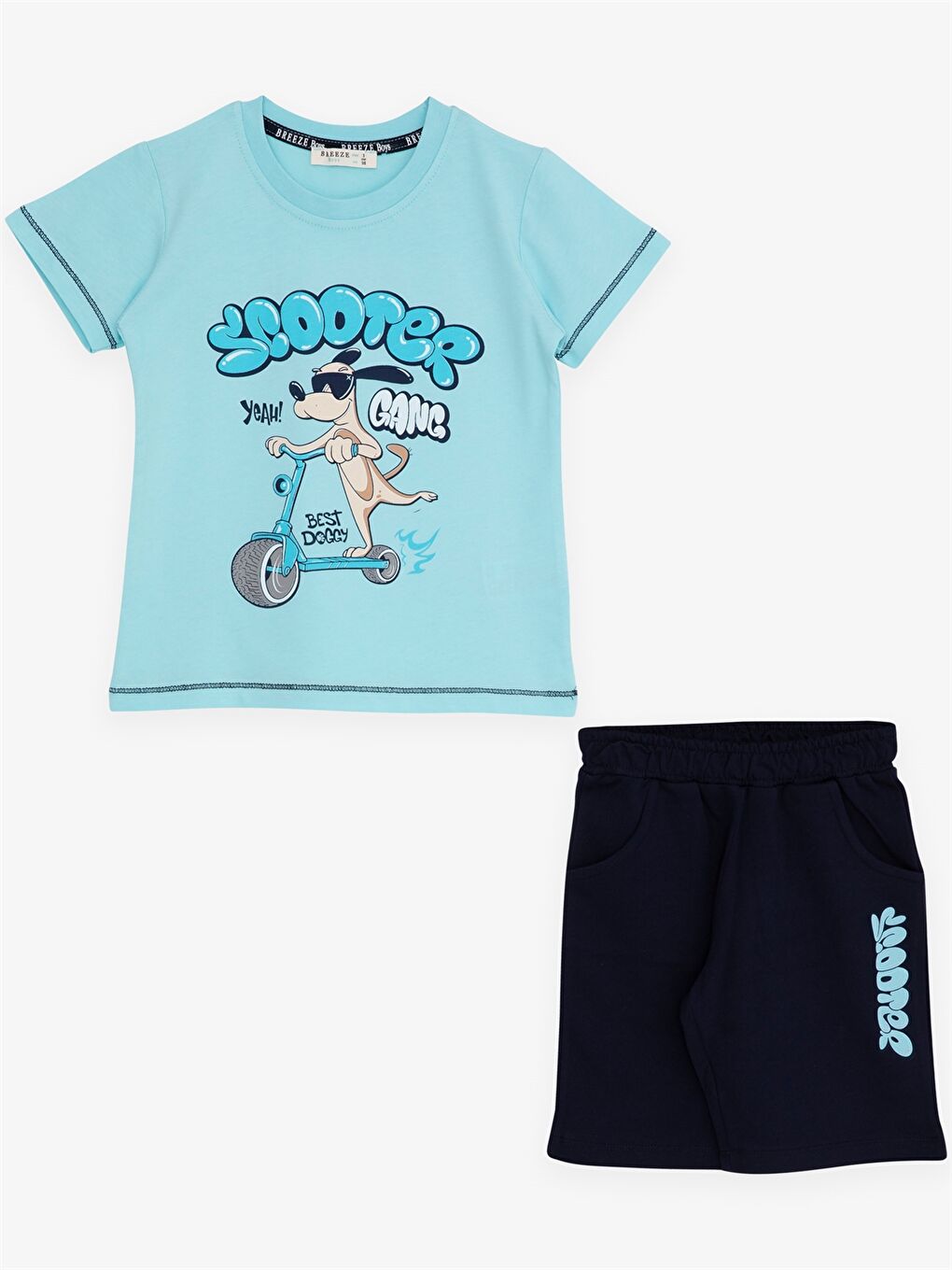 Mavi Bisiklet Yaka Kısa Kollu Baskılı Erkek Bebek Tişört ve Şort 2'li Takım