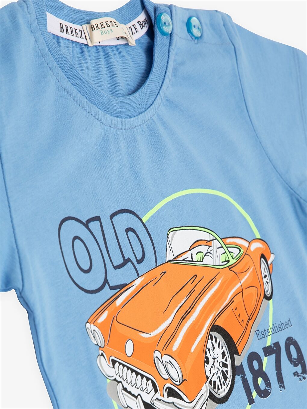 Mavi Bisiklet Yaka Kısa Kollu Baskılı Erkek Bebek Tişört ve Şort 2'li Takım-3