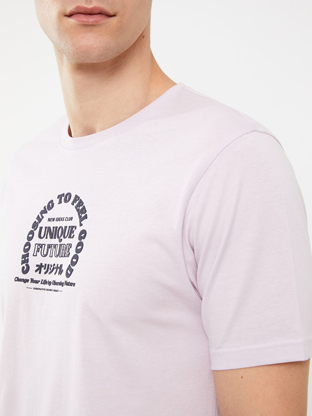 Lila Bisiklet Yaka Kısa Kollu Baskılı Penye Erkek Tişört-3