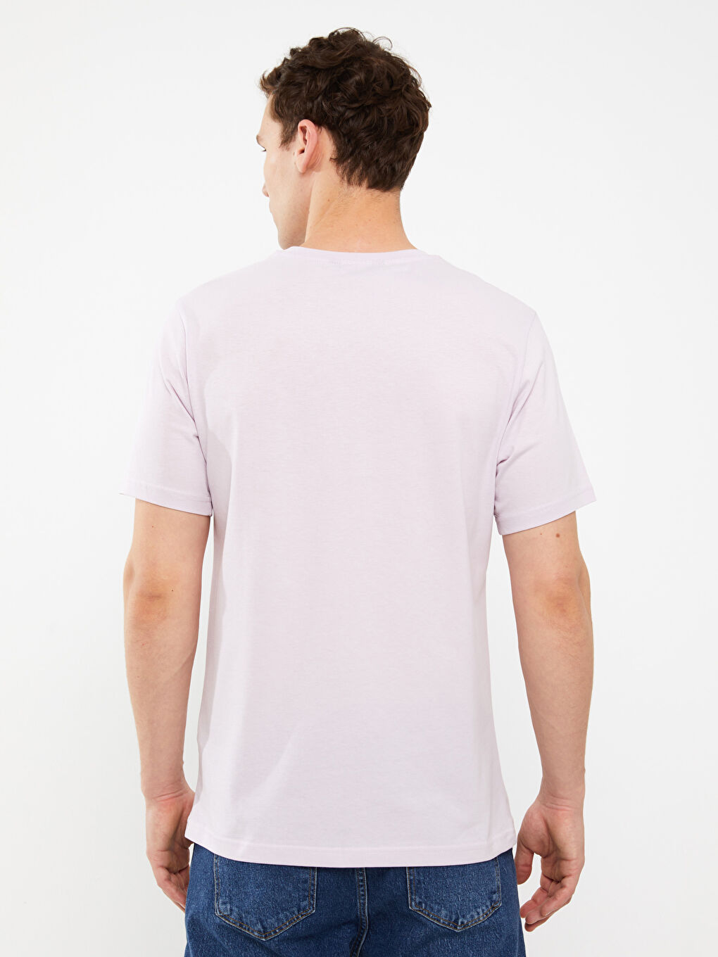 Lila Bisiklet Yaka Kısa Kollu Baskılı Penye Erkek Tişört-4