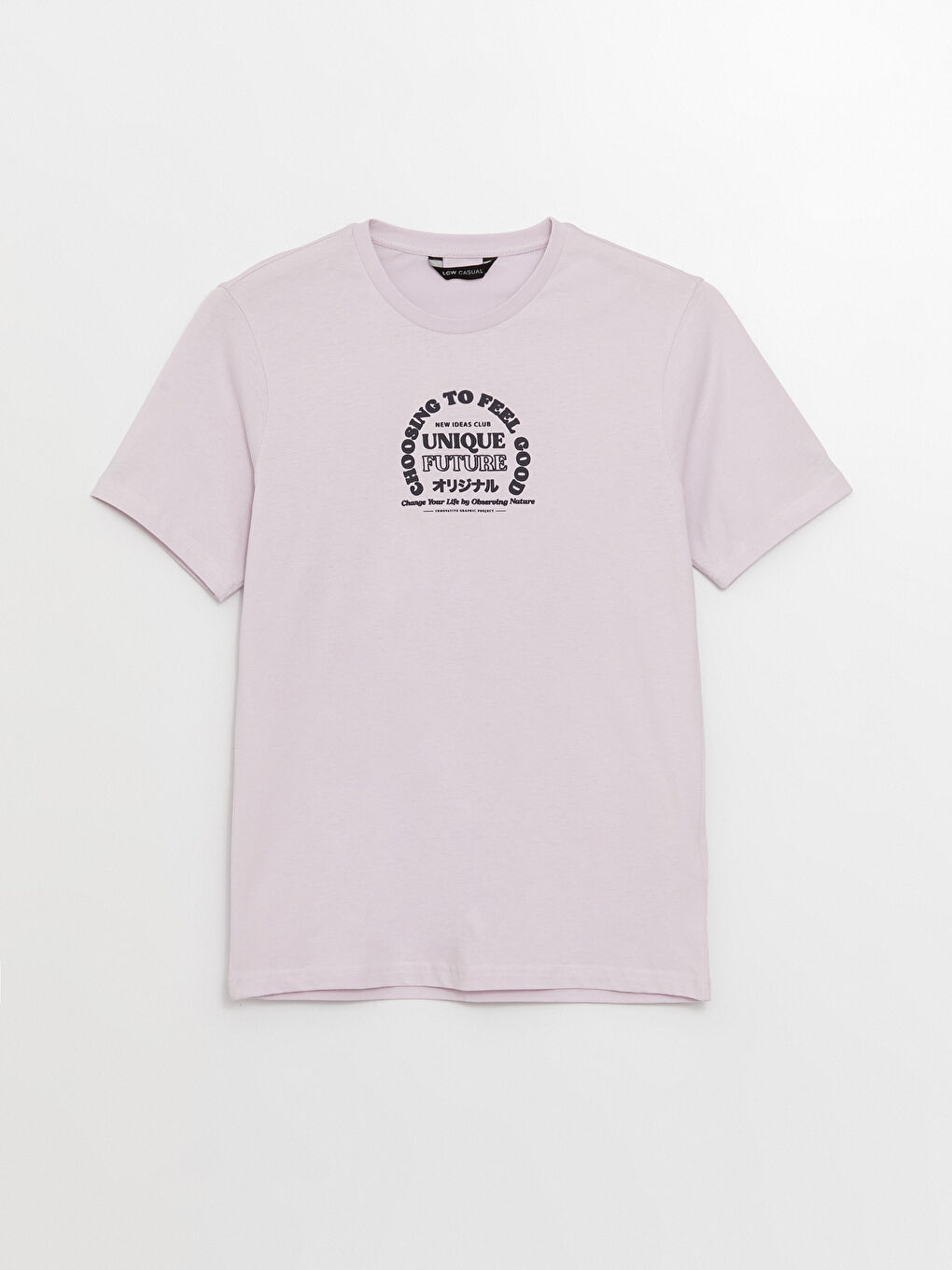 Lila Bisiklet Yaka Kısa Kollu Baskılı Penye Erkek Tişört-5