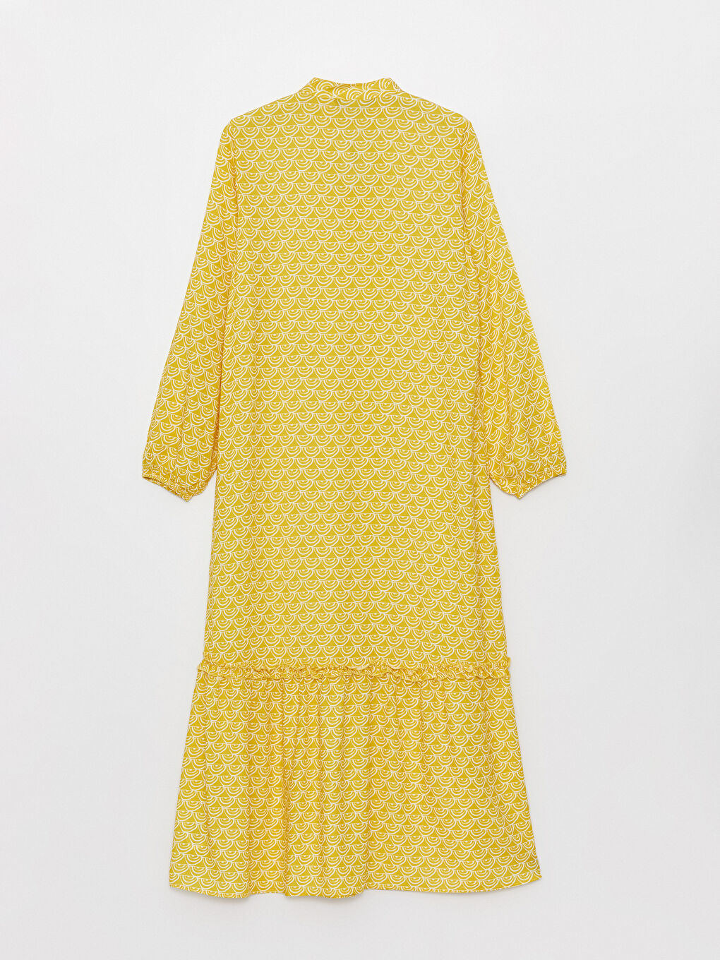 Sarı Hakim Yaka Desenli Uzun Kollu Elbise-5