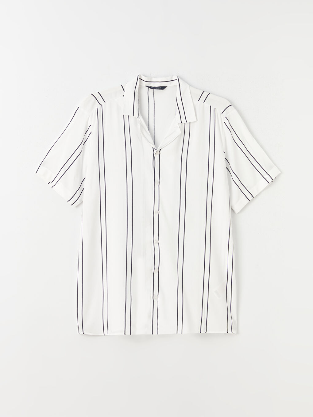 Beyaz Regular Fit Kısa Kollu Çizgili Viskon Erkek Gömlek-5