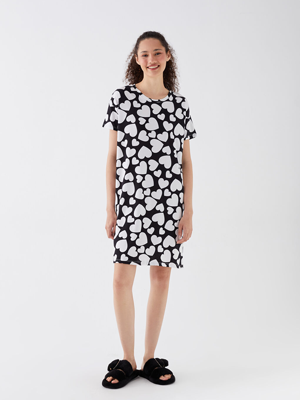 Crew Neck Patterned Short Sleeve Women's Nightgown -S3JU88Z8-LQJ
