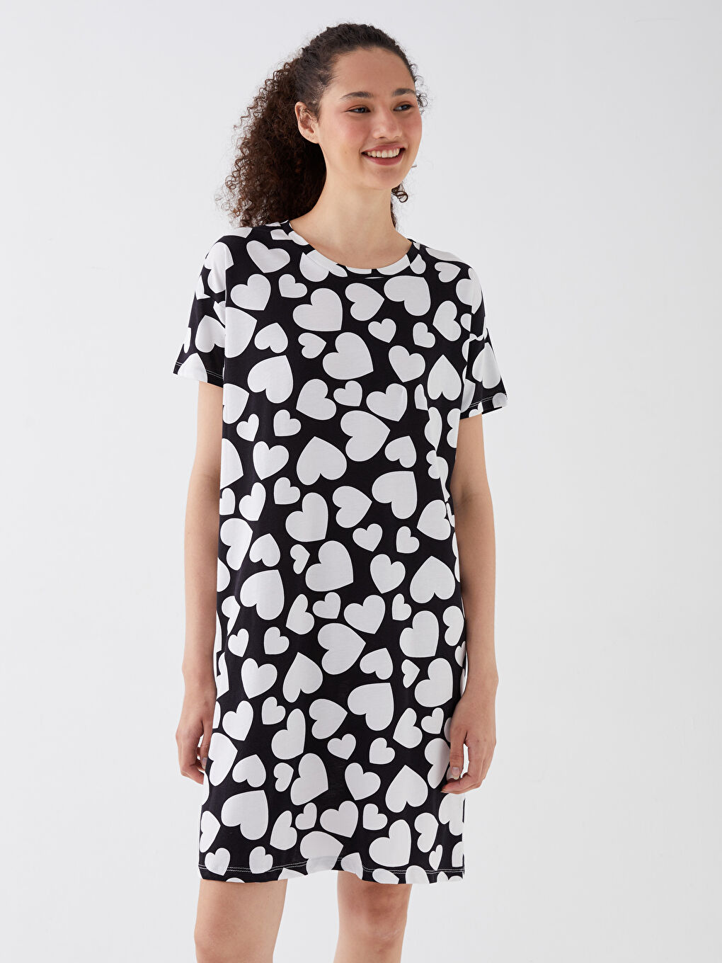 Crew Neck Patterned Short Sleeve Women's Nightgown -S3JU88Z8-LQJ