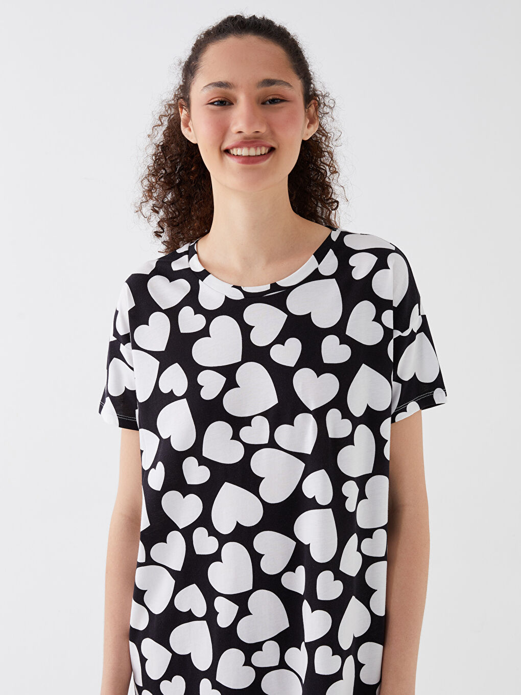 Crew Neck Patterned Short Sleeve Women's Nightgown -S3JU88Z8-LQJ