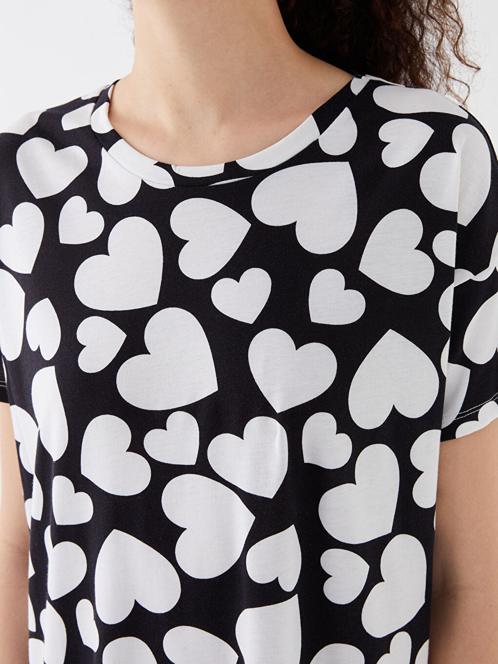 Crew Neck Patterned Short Sleeve Women's Nightgown -S3JU88Z8-LQJ