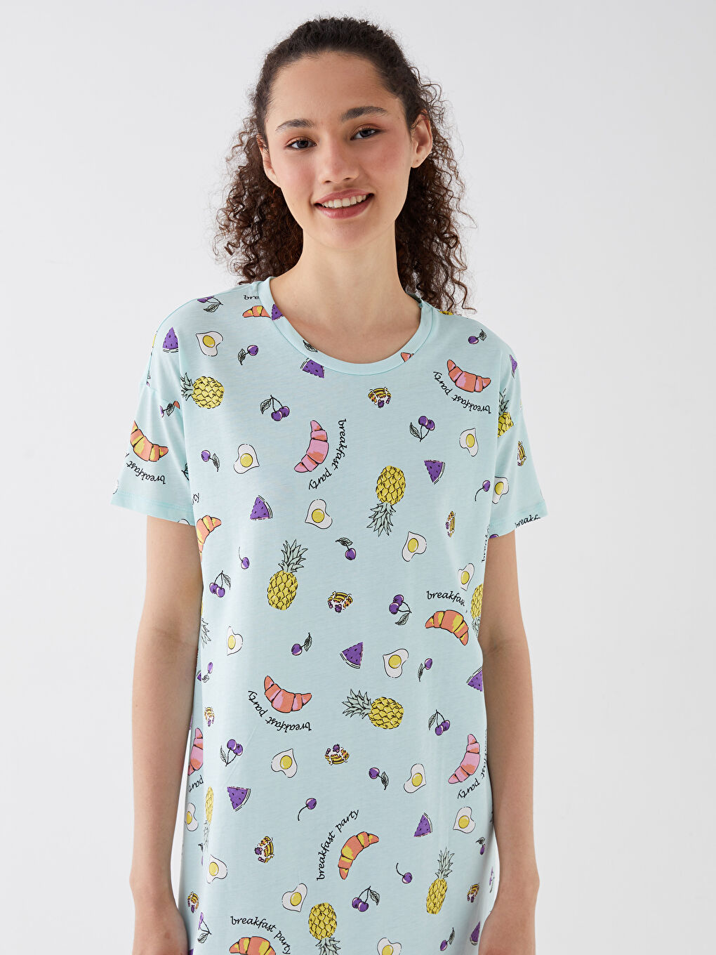 Crew Neck Patterned Short Sleeve Women's Nightdress -S3JU88Z8-LU5