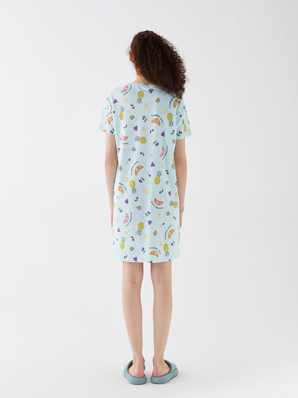 Crew Neck Patterned Short Sleeve Women's Nightdress -S3JU88Z8-LU5