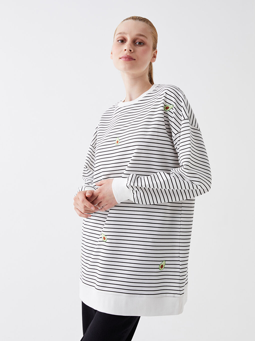 Crew Neck Striped Long Sleeve Women's Tunic