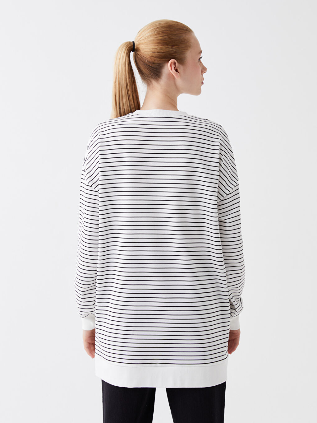 Crew Neck Striped Long Sleeve Women's Tunic-4