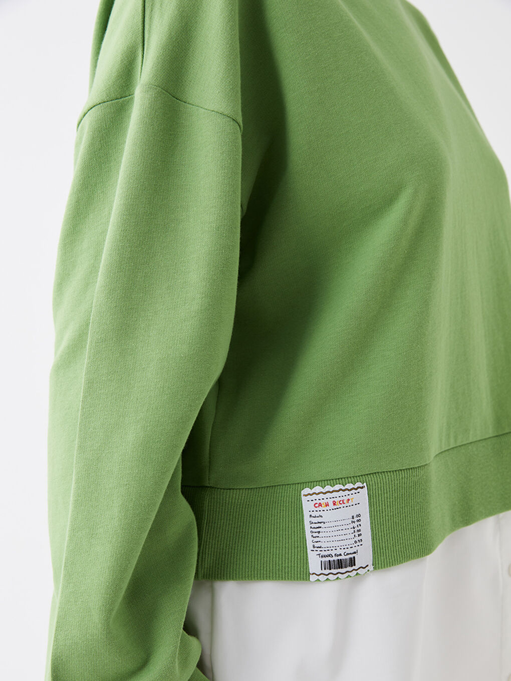 Yeşil Bisiklet Yaka Düz Uzun Kollu Oversize Kadın Tunik-3