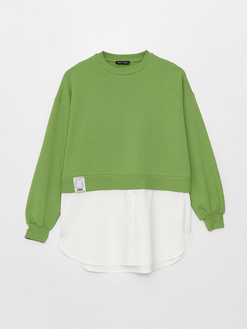 Yeşil Bisiklet Yaka Düz Uzun Kollu Oversize Kadın Tunik-5