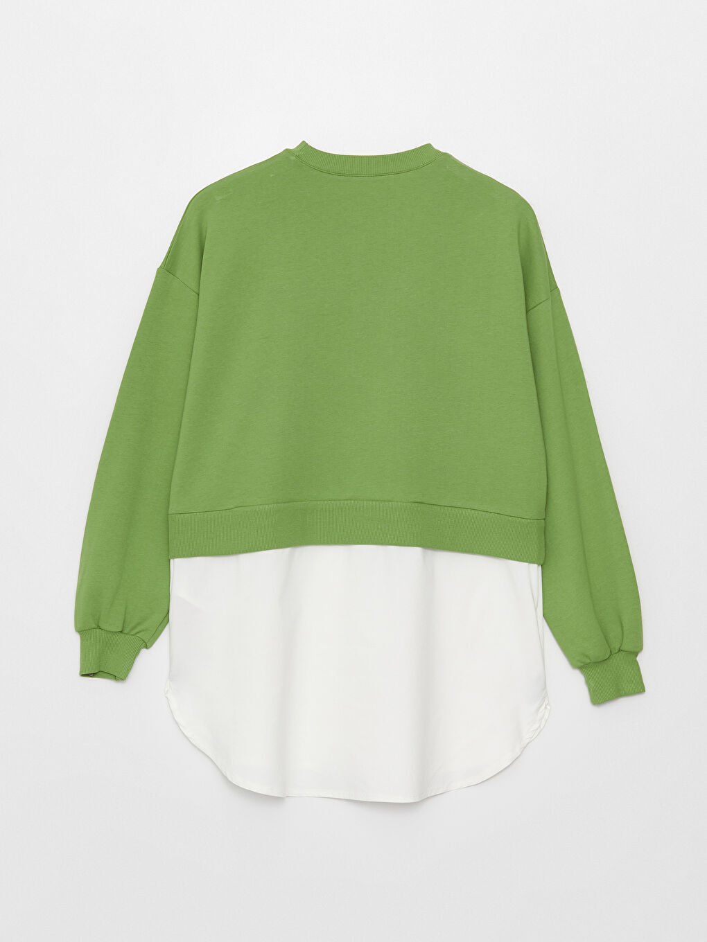 Yeşil Bisiklet Yaka Düz Uzun Kollu Oversize Kadın Tunik-6