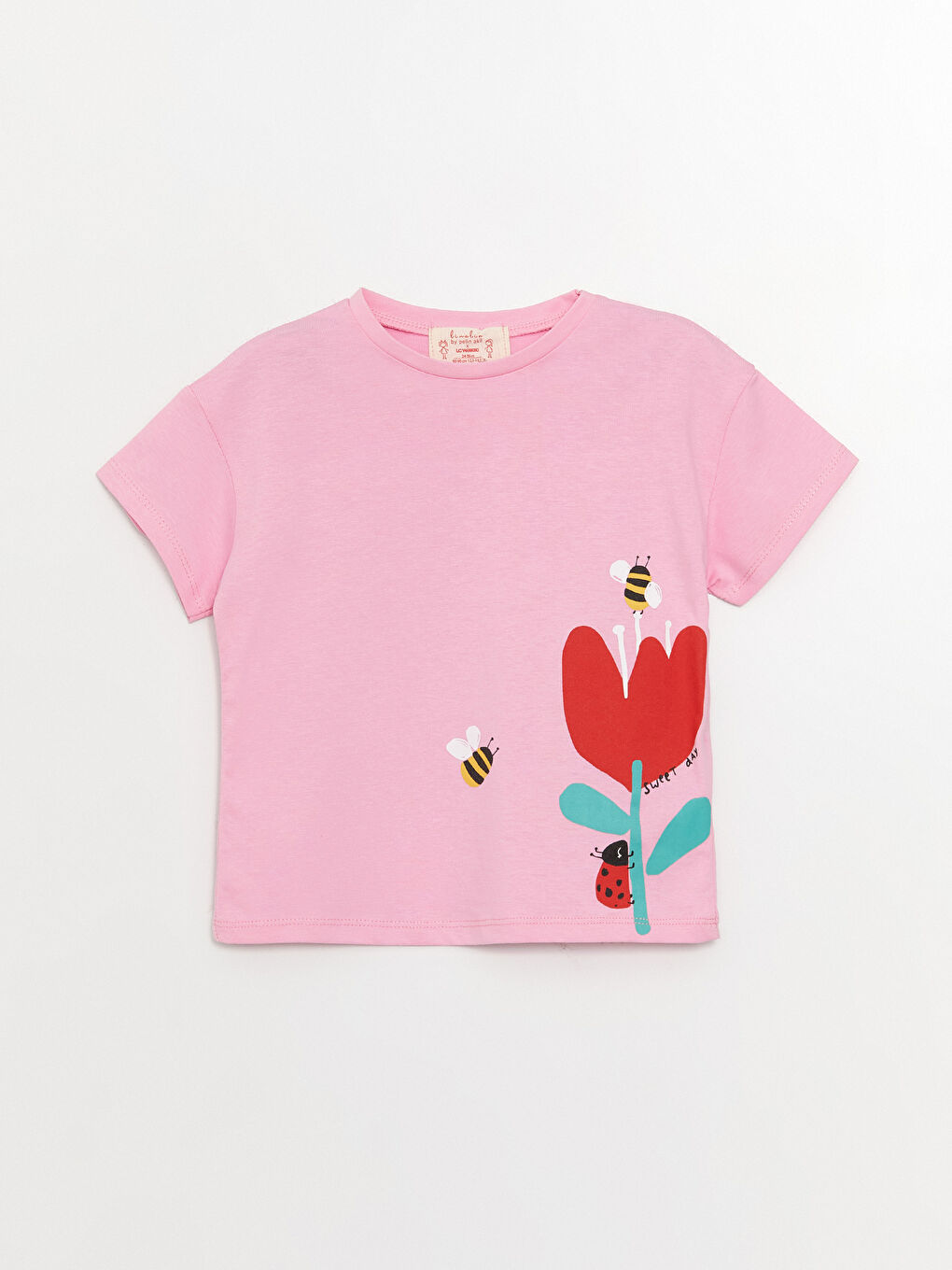 Pembe Bisiklet Yaka Kısa Kollu Kız Bebek Tişört ve 3/4 Boy Tayt 2'li-3