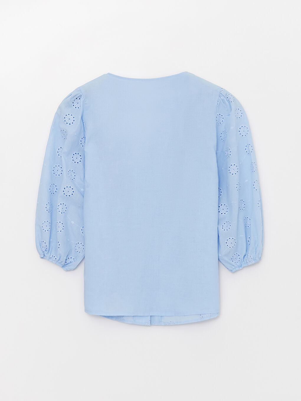 Mavi V Yaka Kendinden Desenli Kadın Bluz-6