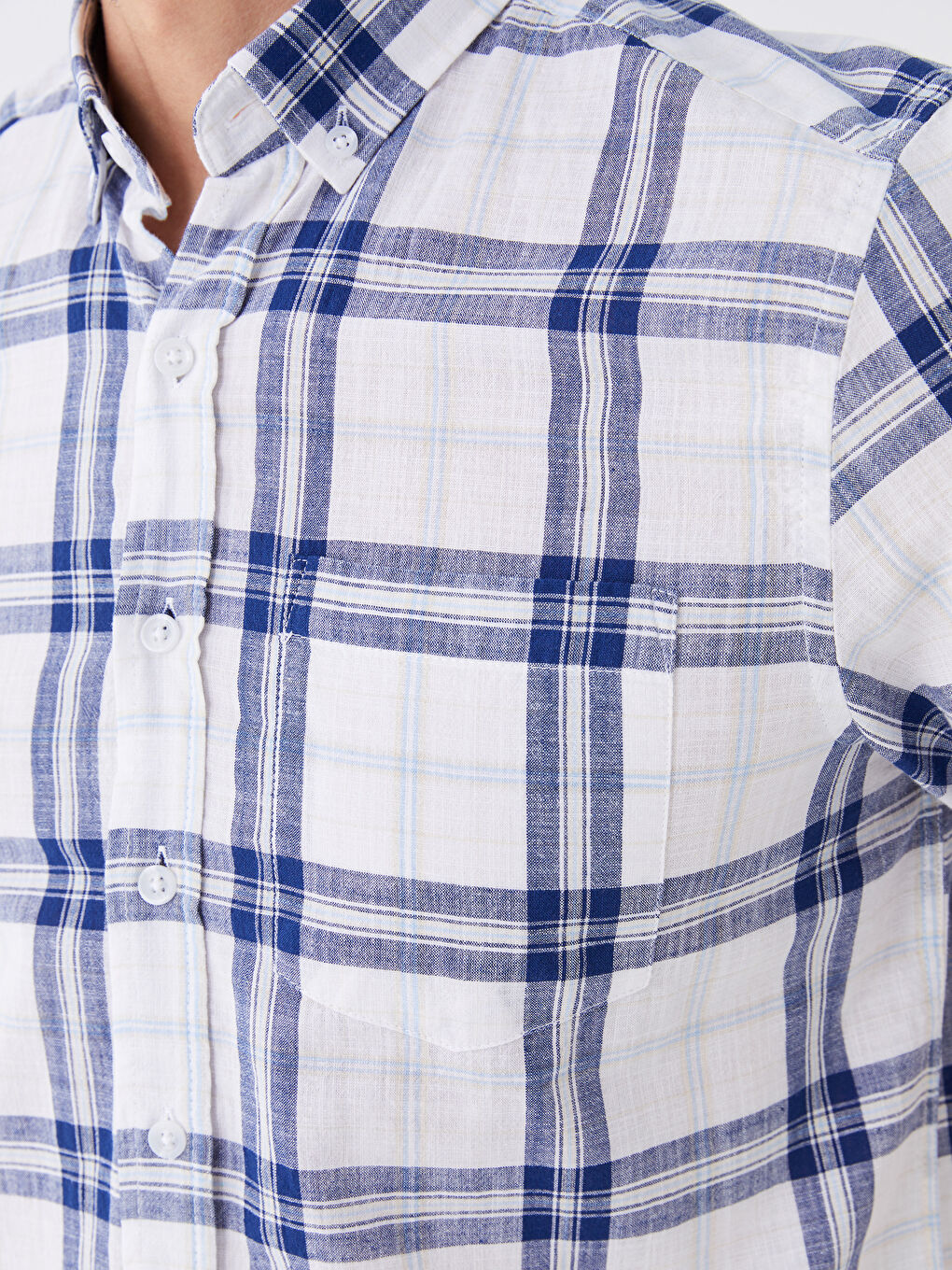 Cămașă pentru Bărbați cu Mânecă Scurtă, Croială Regulară, Model Carouri-3