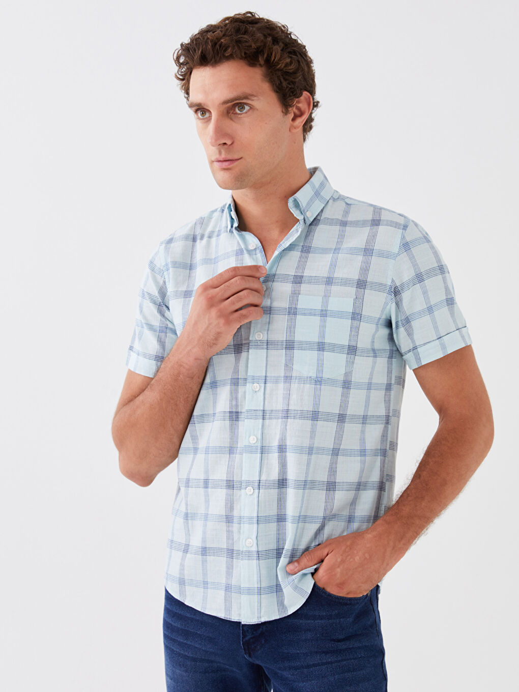Regular Fit Short Sleeve Plaid Men's Shirt