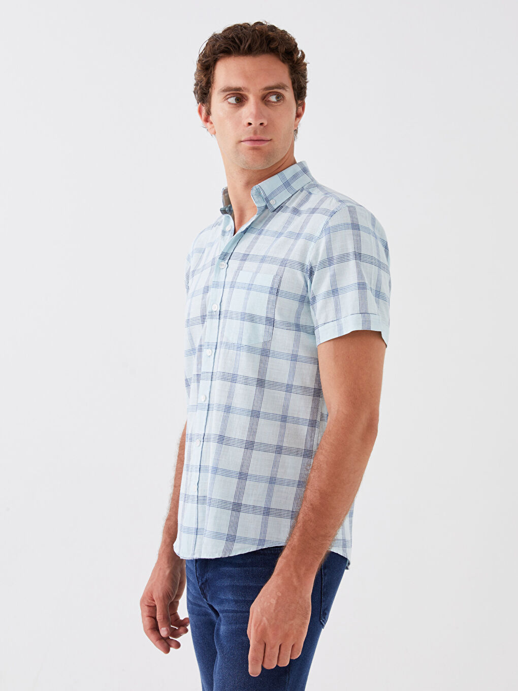 Regular Fit Short Sleeve Plaid Men's Shirt-1