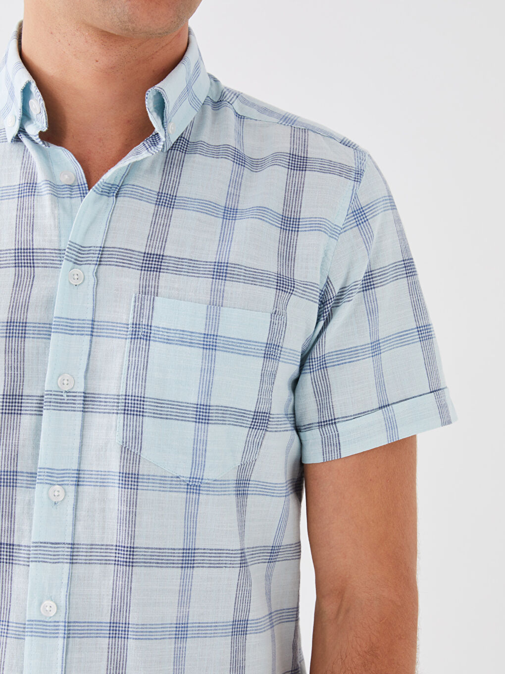 Regular Fit Short Sleeve Plaid Men's Shirt-3