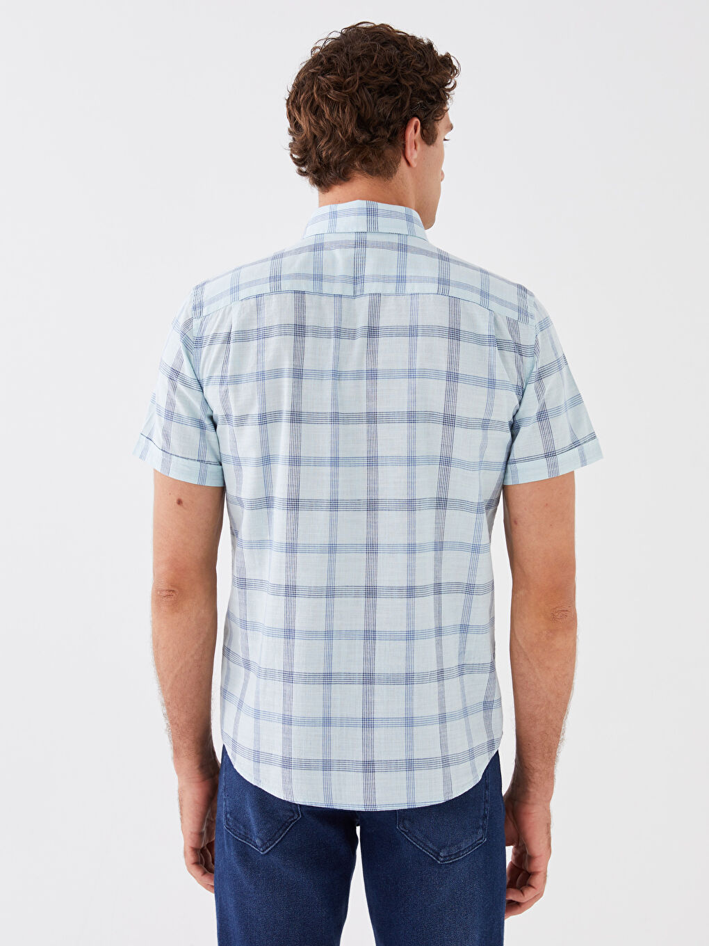 Regular Fit Short Sleeve Plaid Men's Shirt-4