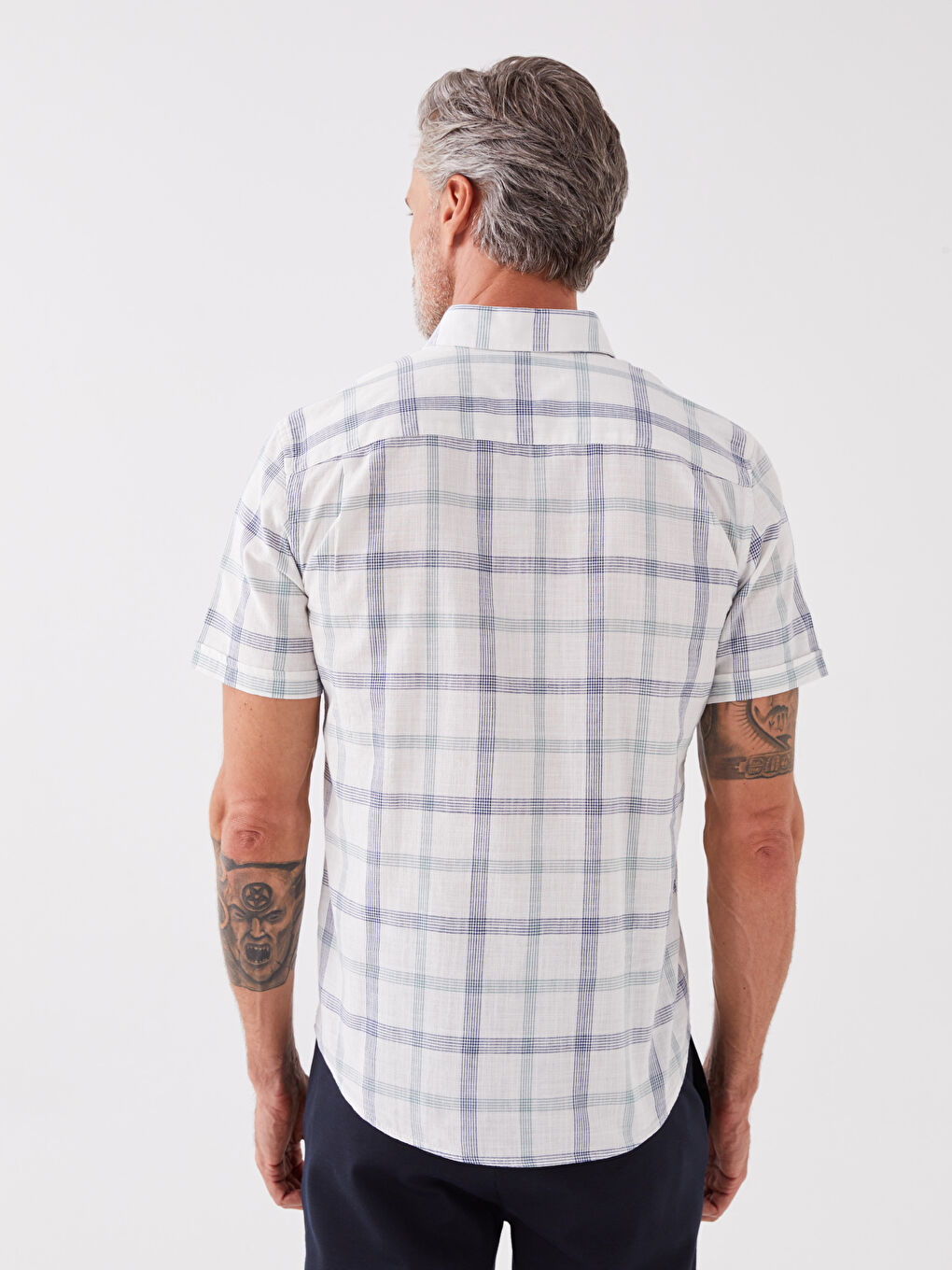 Рубашка Мужская Клетчатая Стандартного Кроя С Коротким Рукавом-4