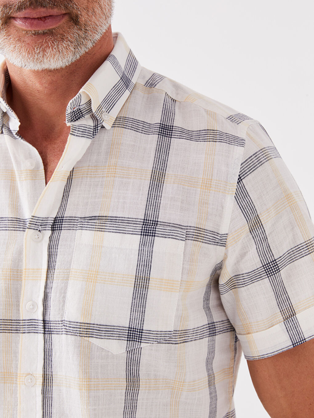 Cămașă pentru Bărbați cu Mânecă Scurtă, Croială Regulară, Model Carouri-3
