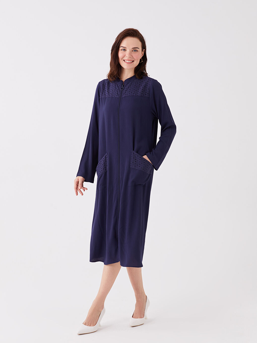 Quirky Neck Self-Patterned Long-Sleeve Women's Abaya