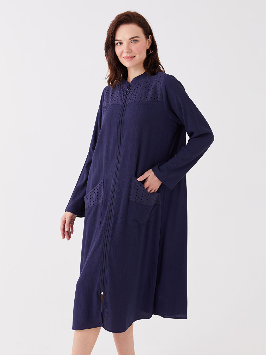 Quirky Neck Self-Patterned Long-Sleeve Women's Abaya-2