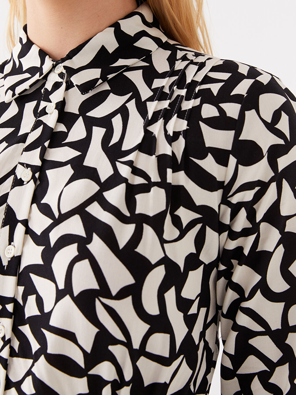 Siyah Desenli Uzun Kollu Kadın Gömlek Elbise-3