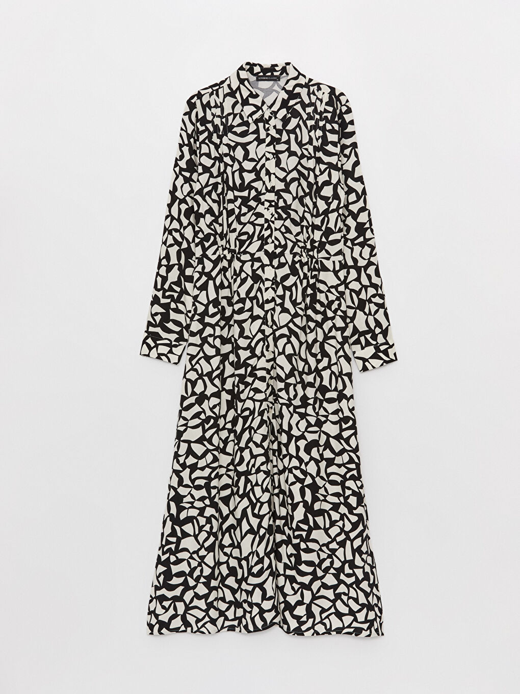 Siyah Desenli Uzun Kollu Kadın Gömlek Elbise-5