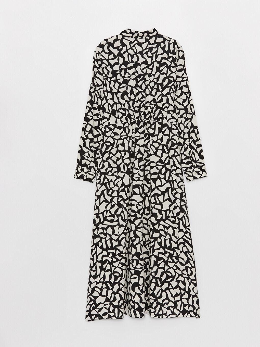 Siyah Desenli Uzun Kollu Kadın Gömlek Elbise-6