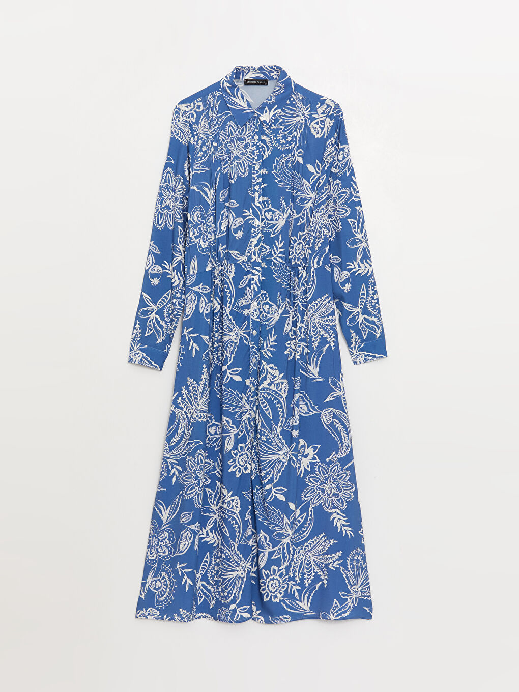 Mavi Desenli Uzun Kollu Kadın Gömlek Elbise-5