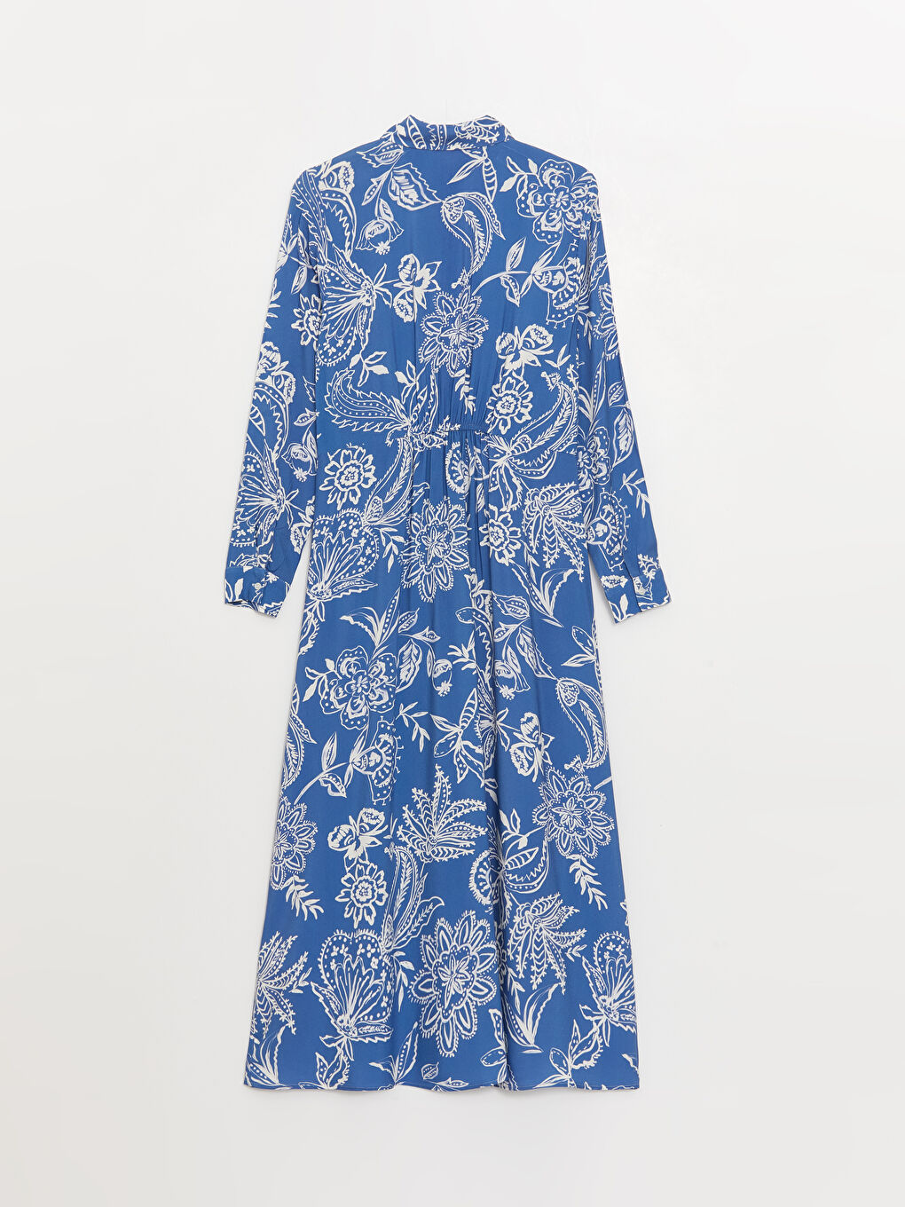 Mavi Desenli Uzun Kollu Kadın Gömlek Elbise-6