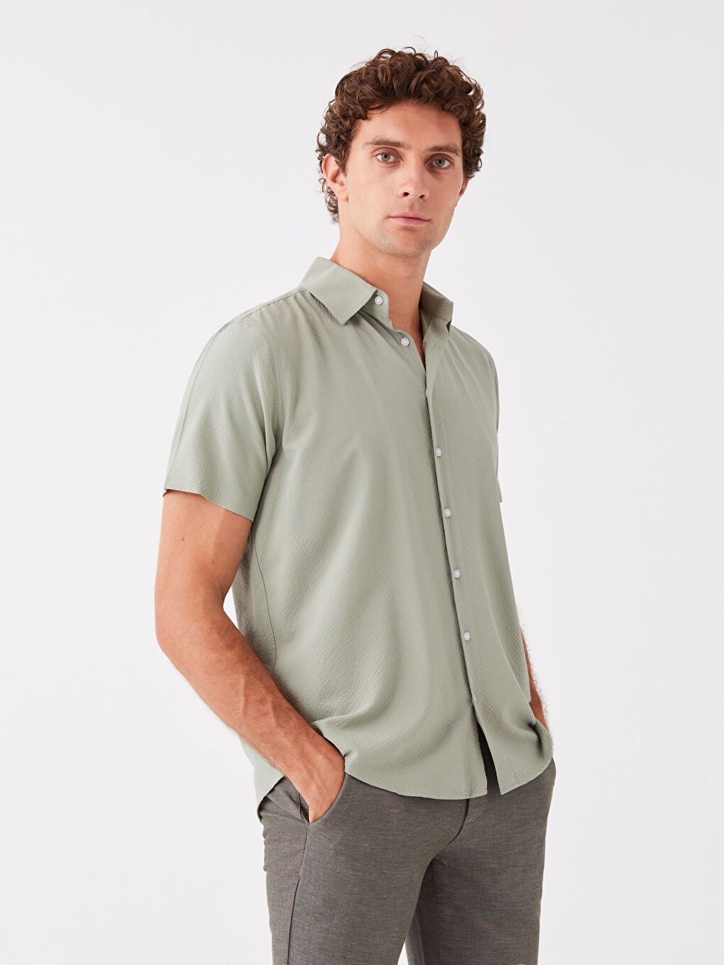 Yeşil Regular Fit Kısa Kollu Erkek Gömlek