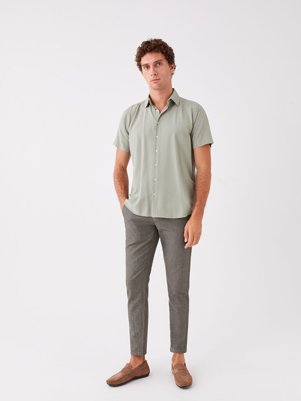 Yeşil Regular Fit Kısa Kollu Erkek Gömlek-2