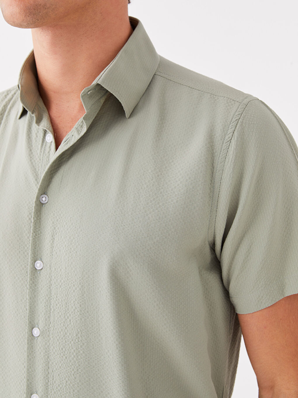 Yeşil Regular Fit Kısa Kollu Erkek Gömlek-3
