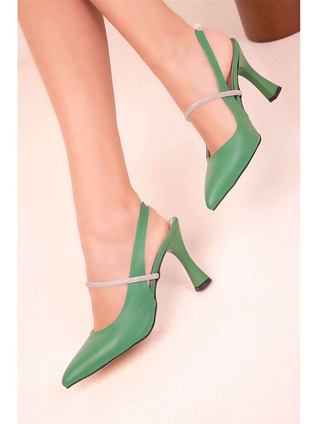 Yeşil Kadın Stiletto Ayakkabı-3