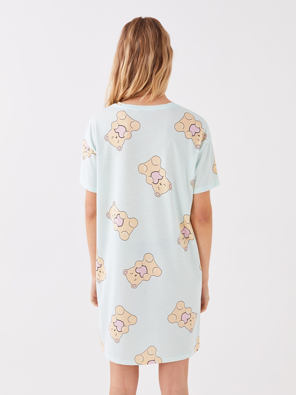 Crew Neck Patterned Short Sleeve Women's Nightgown -S3JY49Z8-LRL