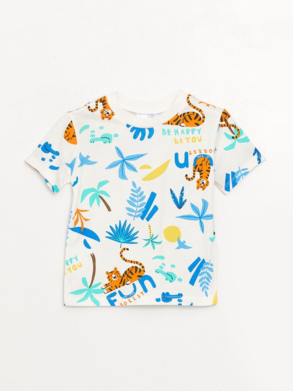 Ekru Bisiklet Yaka Erkek Bebek Tişört ve Şort 2'li-1