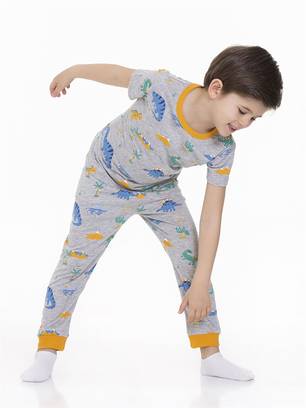 Gri Bisiklet Yaka Kısa Kollu Erkek Bebek Pijama Takımı-1