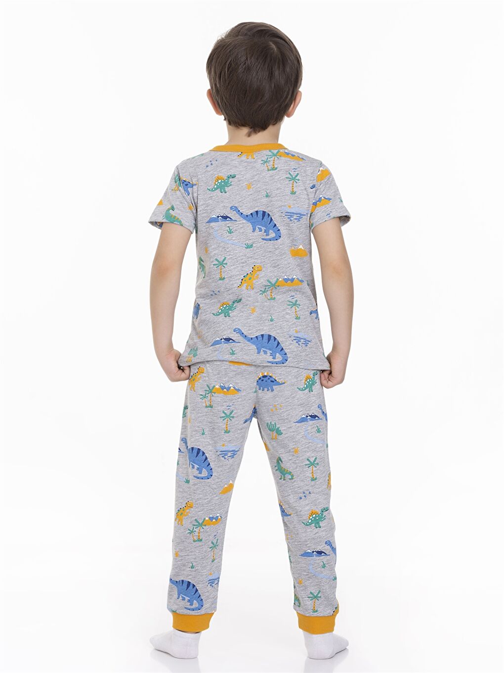 Gri Bisiklet Yaka Kısa Kollu Erkek Bebek Pijama Takımı-4