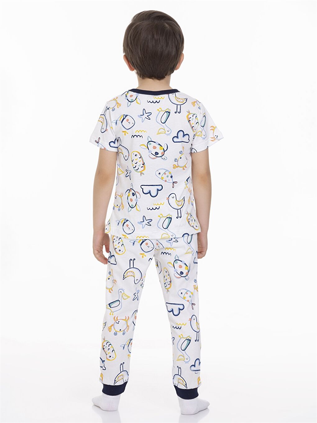 Beyaz Bisiklet Yaka Kısa Kollu Erkek Bebek Pijama Takımı-3