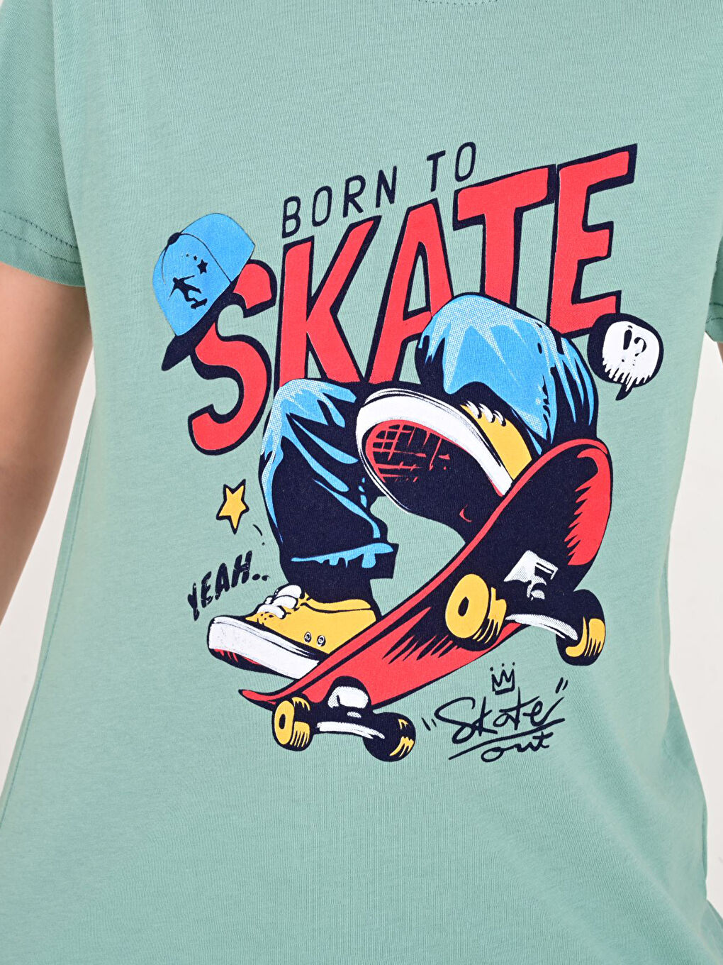 Yeşil Bisiklet Yaka Baskılı Kısa Kollu Erkek Çocuk Şortlu Pijama Takımı-3