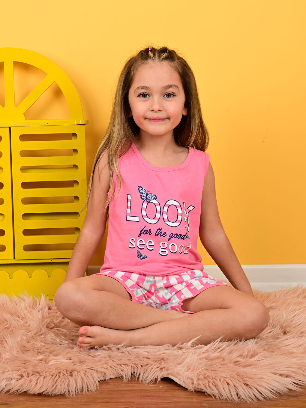 Pembe Bisiklet Yaka Baskılı Kız Çocuk Şortlu Pijama Takımı-3