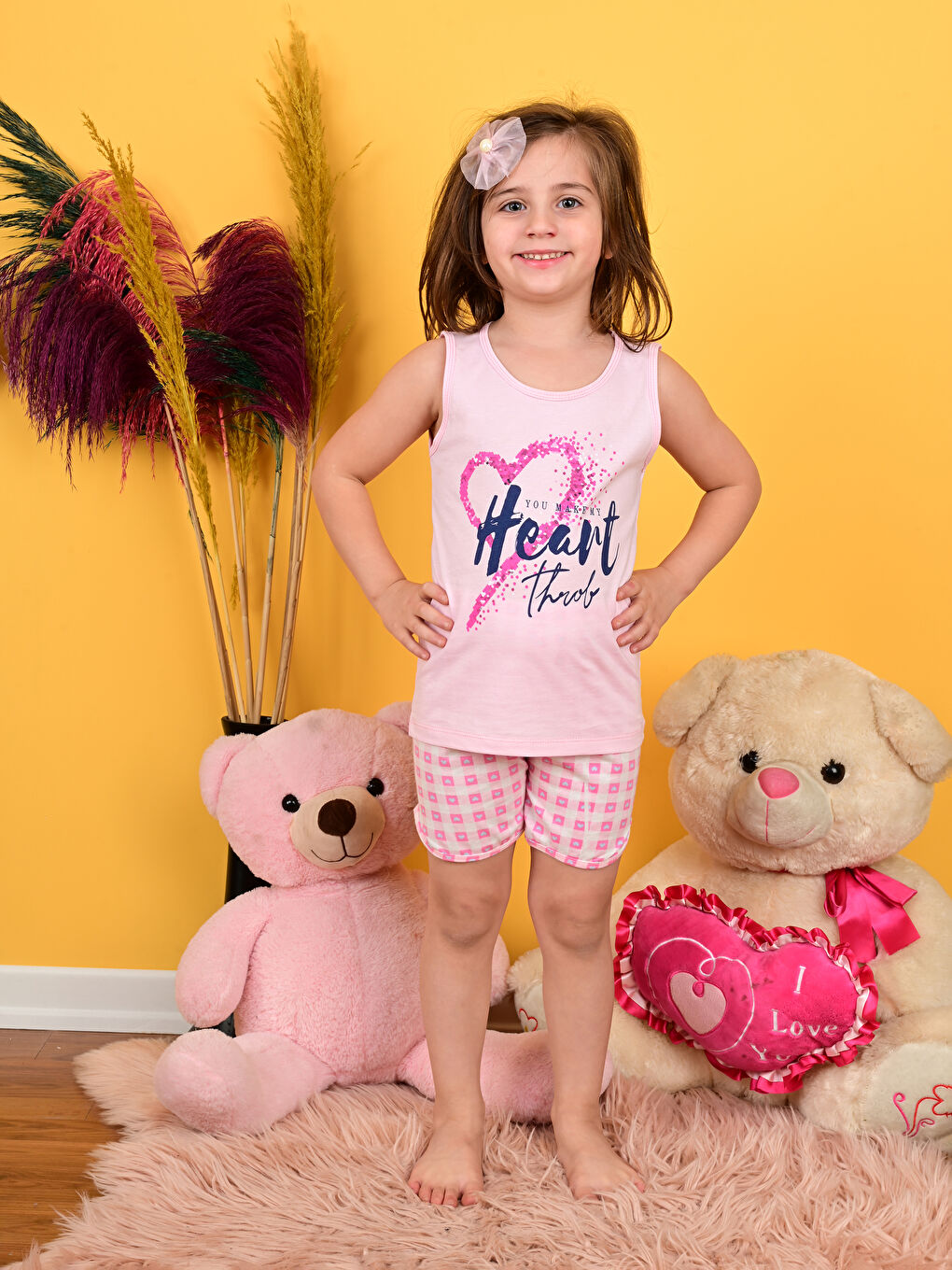 Pembe Bisiklet Yaka Baskılı Kız Çocuk Şortlu Pijama Takımı