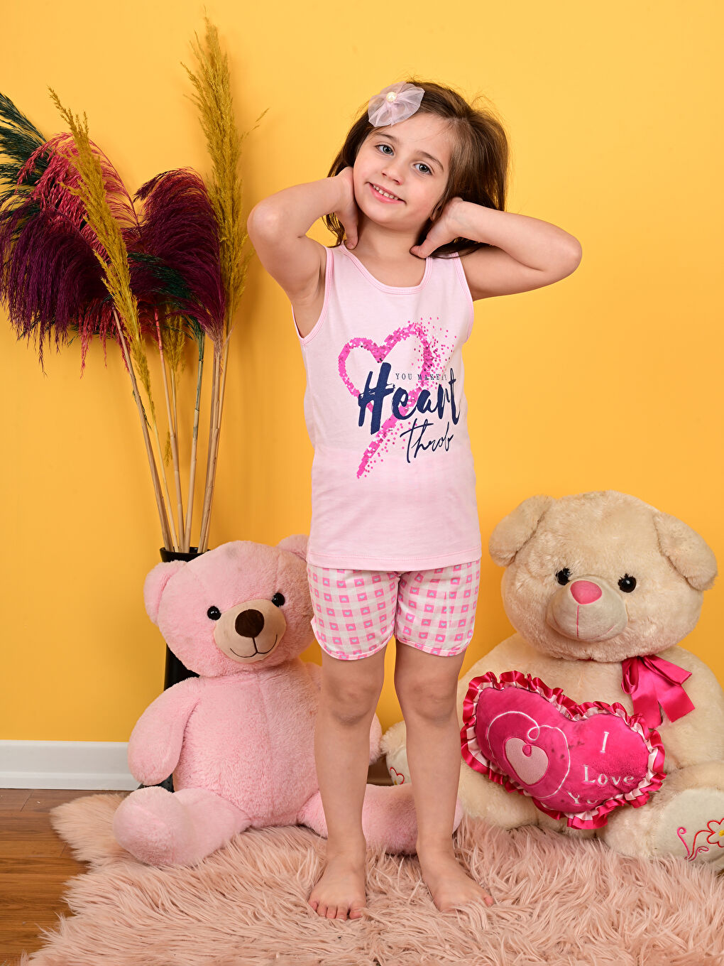 Pembe Bisiklet Yaka Baskılı Kız Çocuk Şortlu Pijama Takımı-1